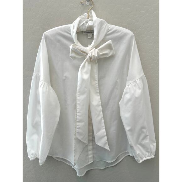 ANTHROPOLOGIE | Mare Mare White Tie-Neck Long Sleeve Blouse | Size Small - Picture 1 of 7